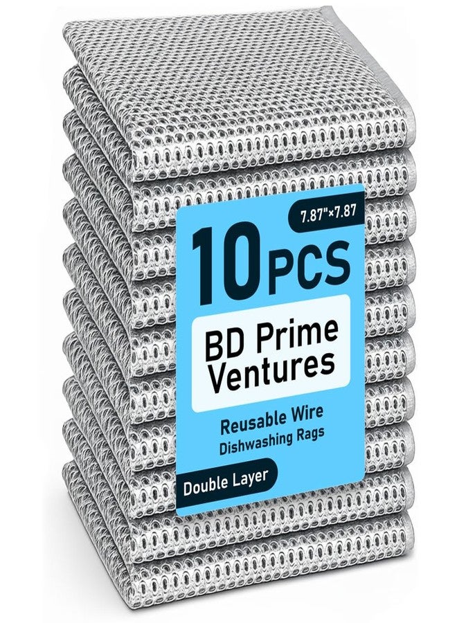 BD Prime Ventures Wire Cleaning Cloths, 10-Pack Multipurpose Dishwashing Rags, Reusable Kitchen Scrubber, Effective Dishcloth Rag for Cookware (Silver) - Image 1